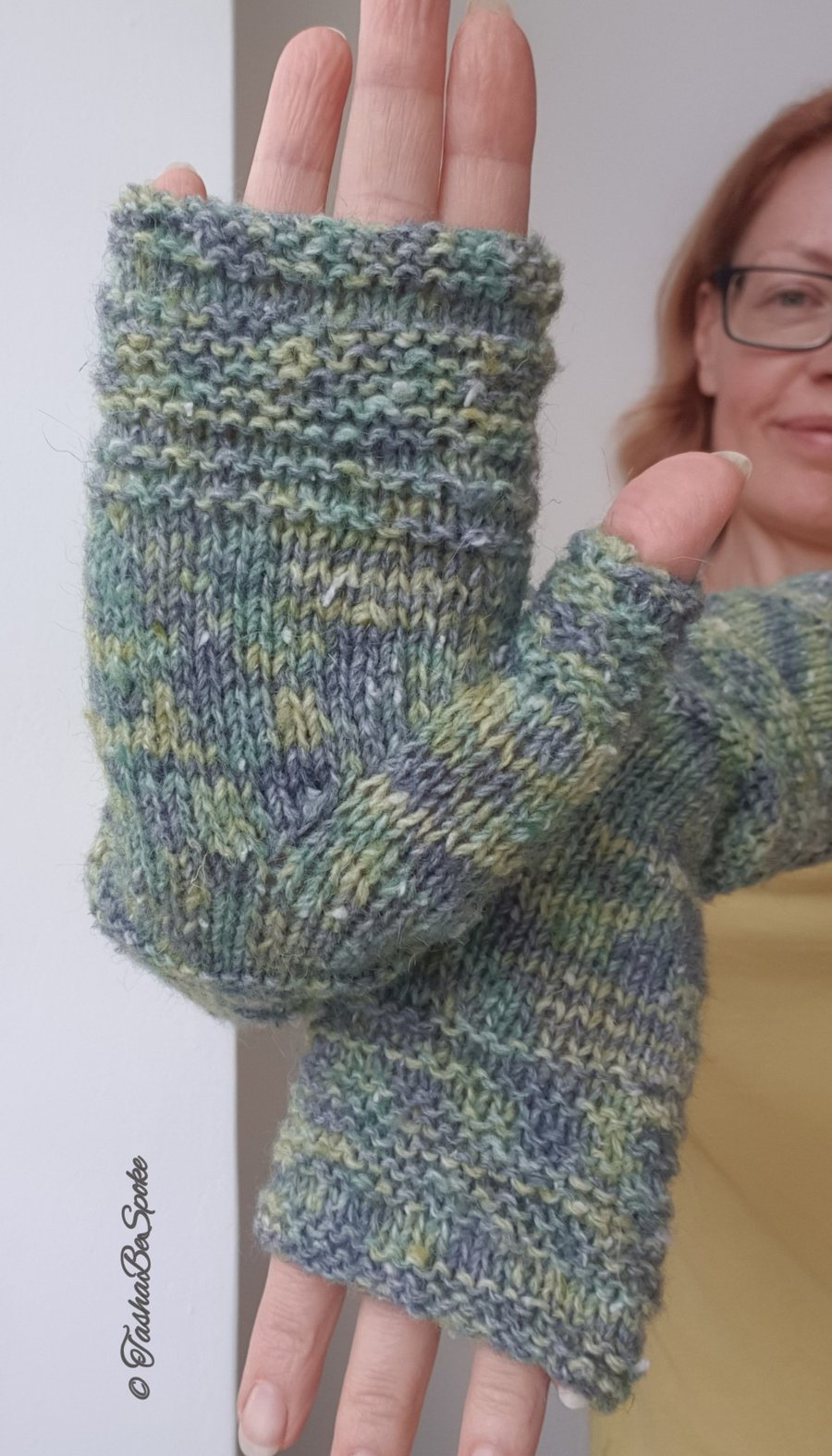 Hand knitted mittens, Women fingerless gloves, Lamb wool long knit mittens 