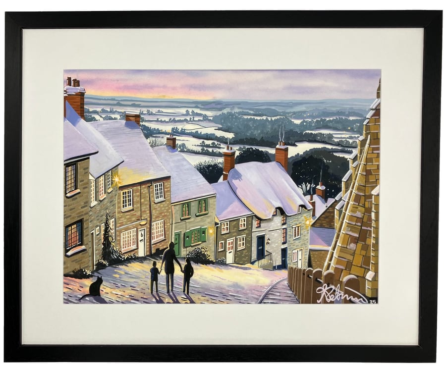Shaftsbury, Gold Hill, Hovis. Landscape Framed Art Print 20" x 16" Frame Size