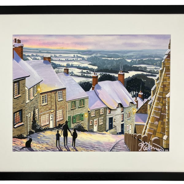 Shaftsbury, Gold Hill, Hovis. Landscape Framed Art Print 20" x 16" Frame Size