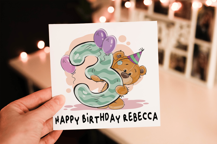 Teddy 3rd Birthday Card, Card for 3rd Birthday, Birthday Card, Friend Birthday