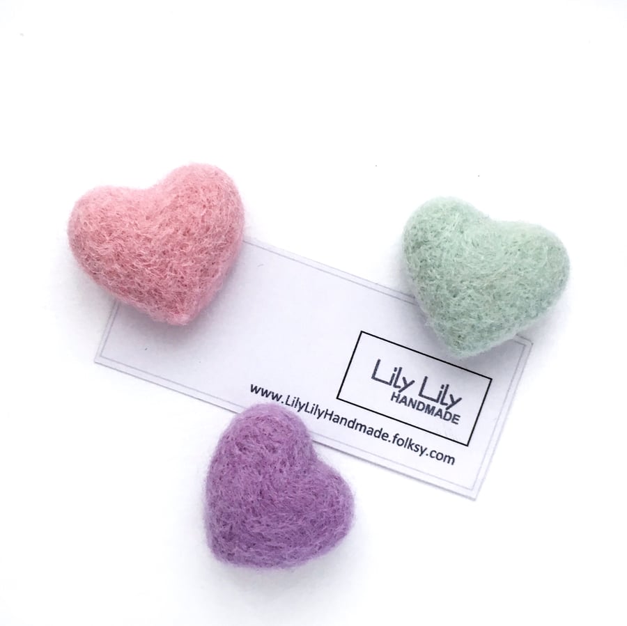 SOLD Magnets, Pastel hearts, needle felted by Lily Lily Handmade