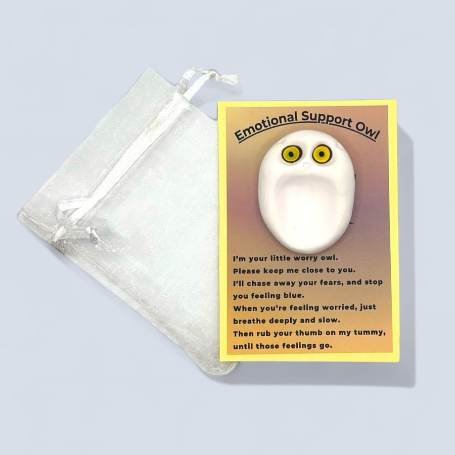 White Worry Stone Owl - Emotional Support Owl Fidget Stone