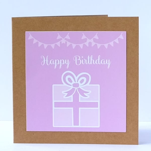 'Colourful Card' Pink Birthday Present Card with Bunting 