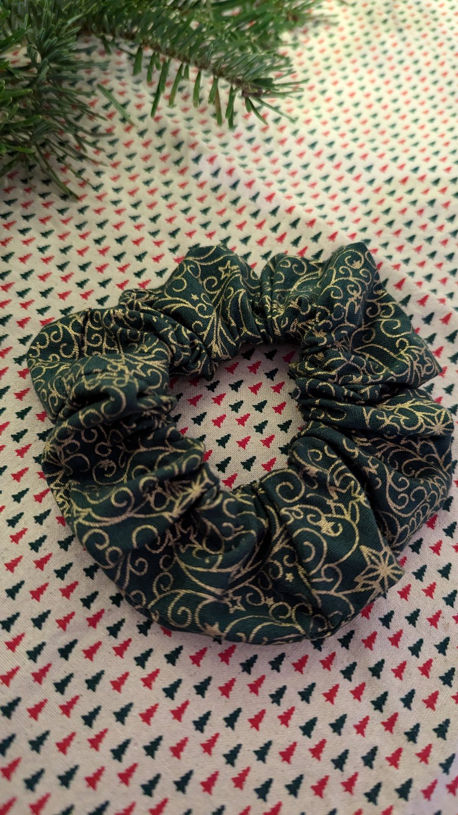 Green and Gold Christmas Scrunchie 