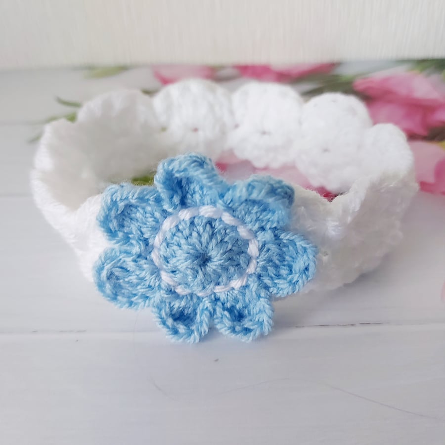 0-3 Months Blue Flower Crochet Headband 