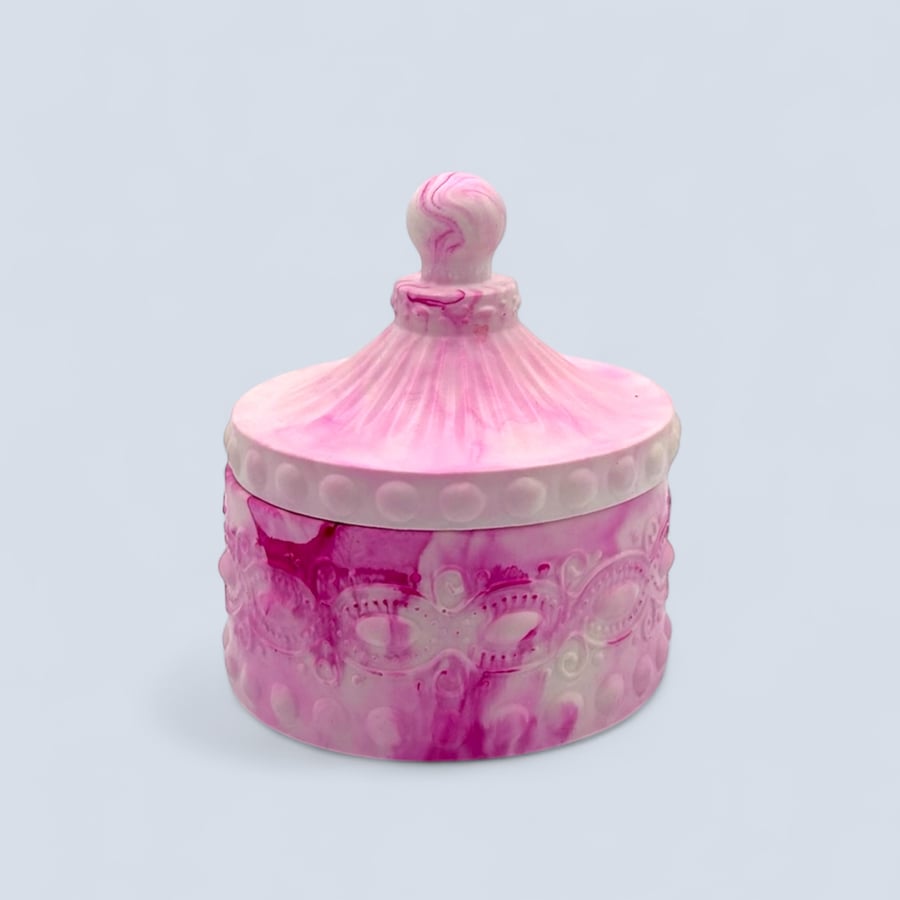 Pink Marbled Ornate Jewellery Box - Circus Tent Lid Trinket Pot otp2