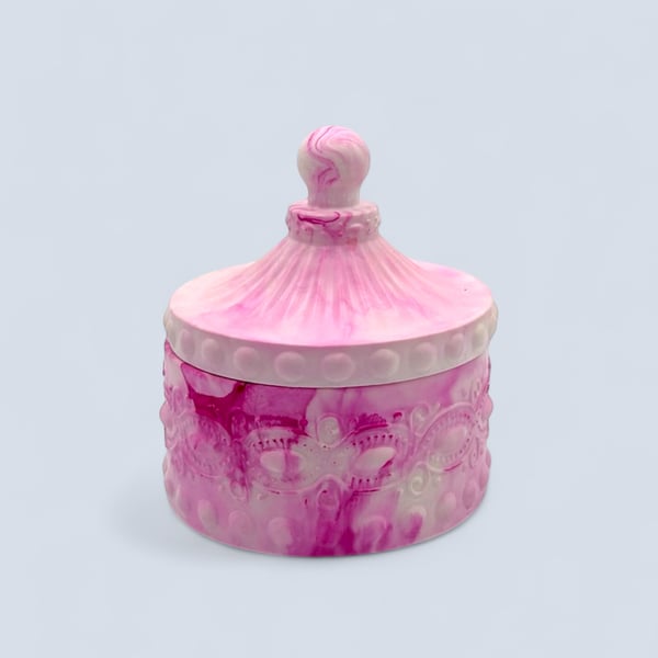Pink Marbled Ornate Jewellery Box - Circus Tent Lid Trinket Pot otp2