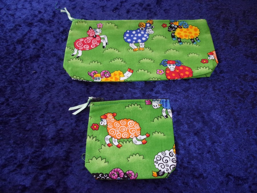Multi Coloured Sheep Set of Two Zip Top Pouches