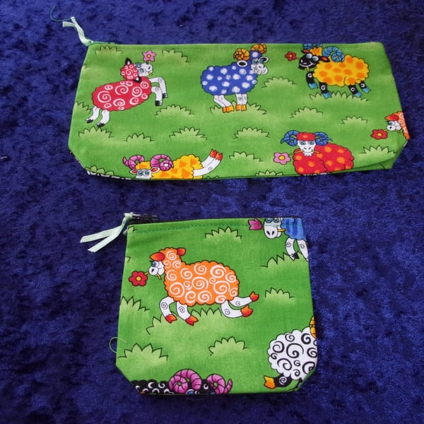 Multi Coloured Sheep Set of Two Zip Top Pouches