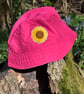 Pink and sunflower reversible bucket hat with large sunflower motif