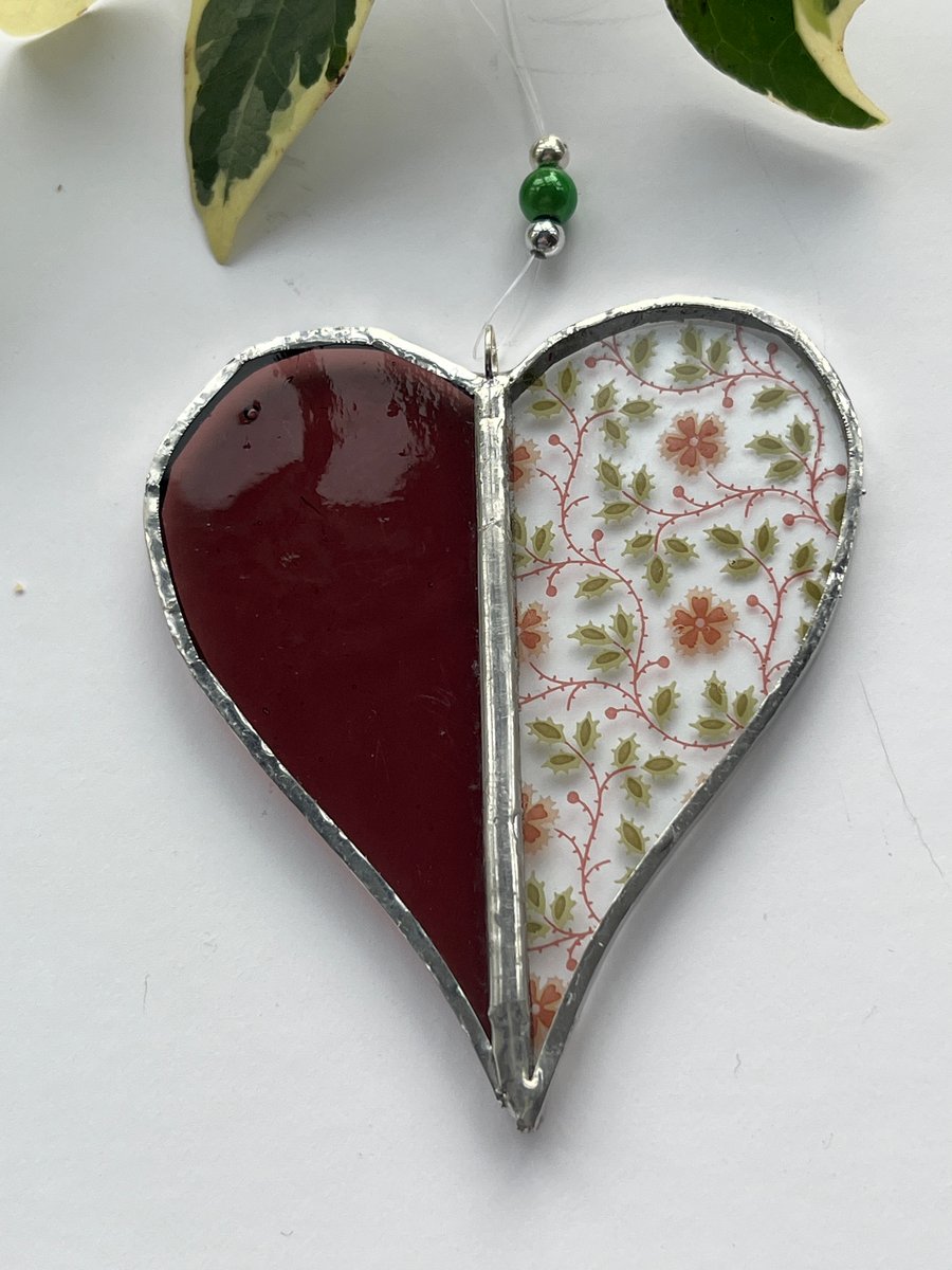 Stained Glass Two Tone Heart Suncatcher Decoration 