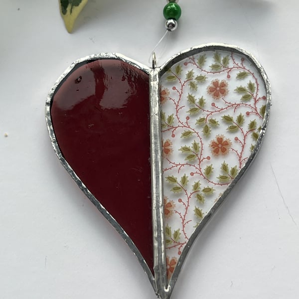 Stained Glass Two Tone Heart Suncatcher Decoration 