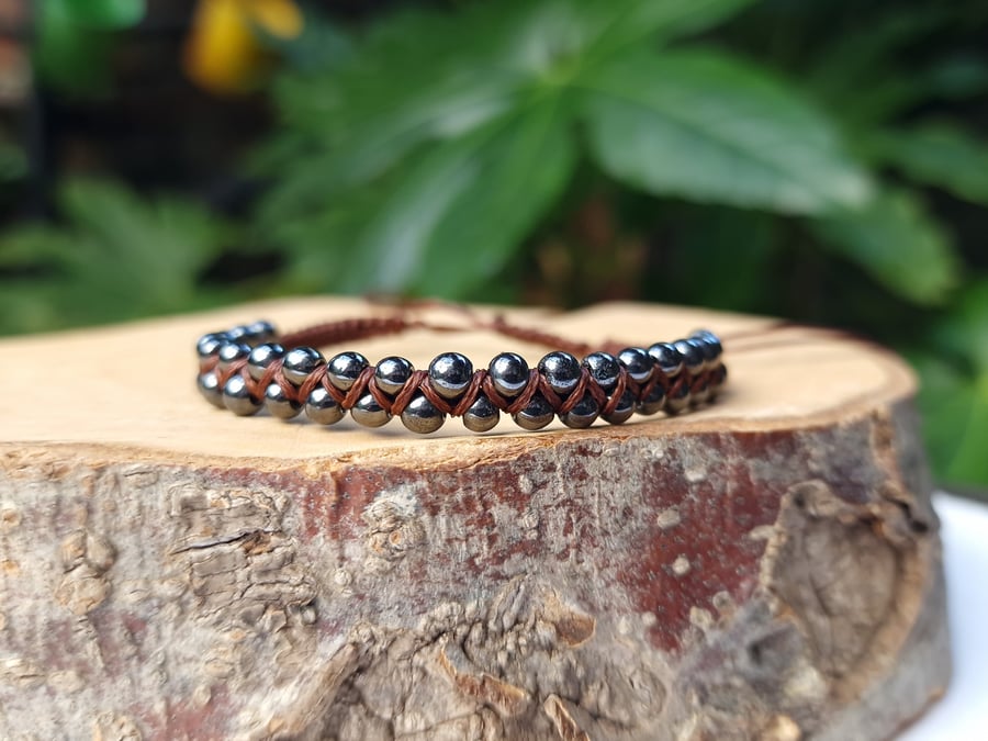 Hematite Macrame bracelet, Hematite gemstone adjustable bracelet 