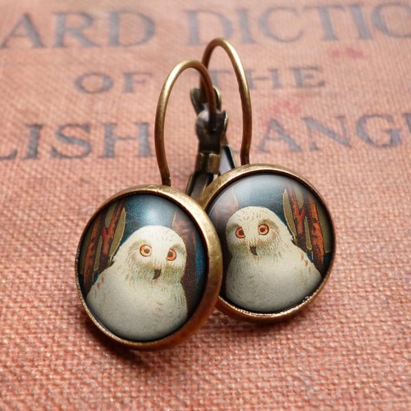 Snowy Owl Leverback Earrings (TB04)