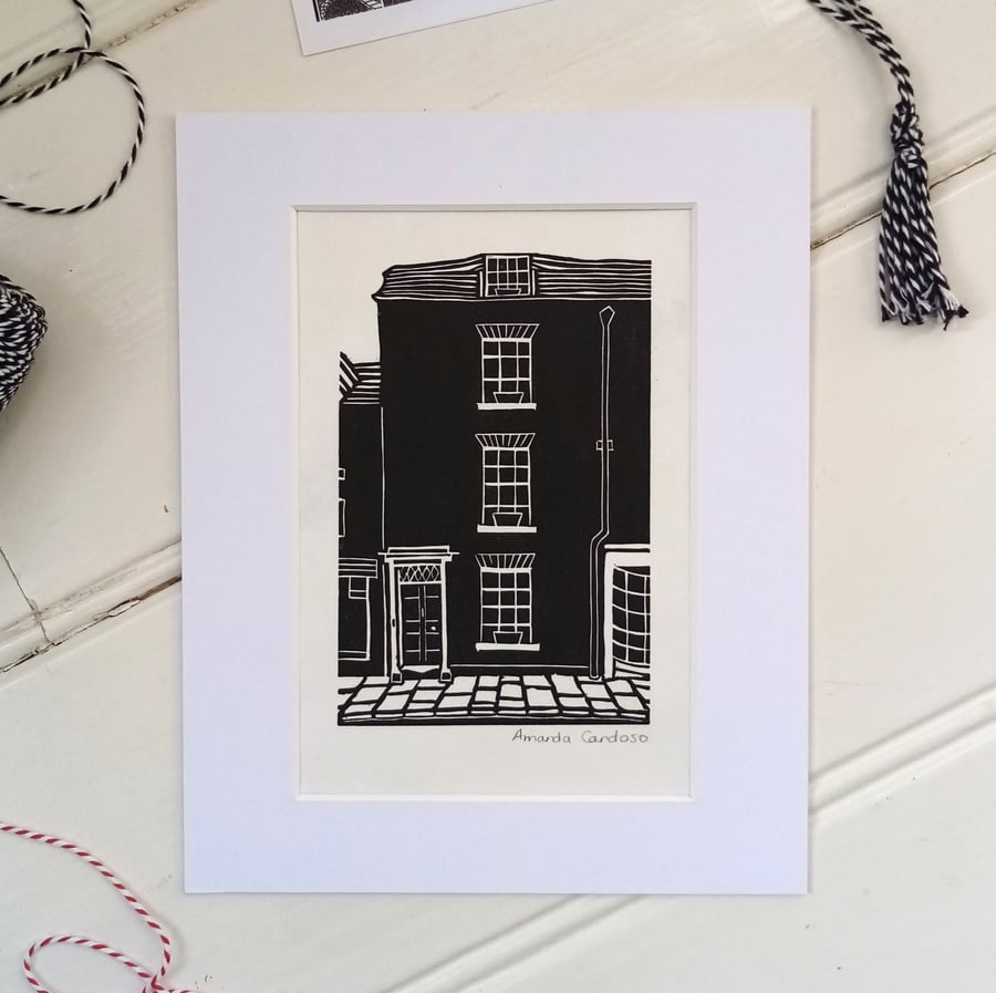 House Portrait by UK Exhibiting Artist - original Linocut artwork of your Home 
