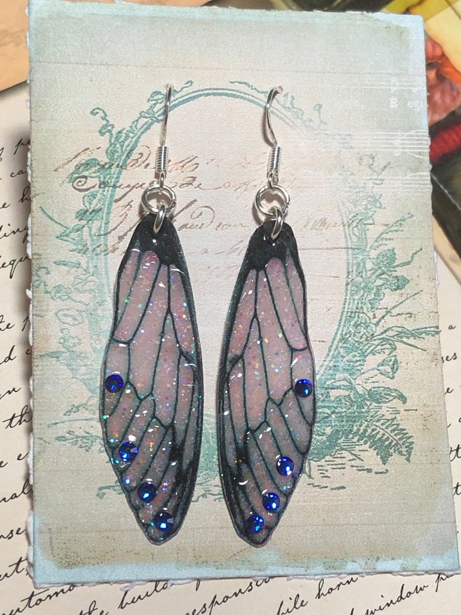 Black Fairy Wing Earrings With Purple Swarovski Sterling Silver