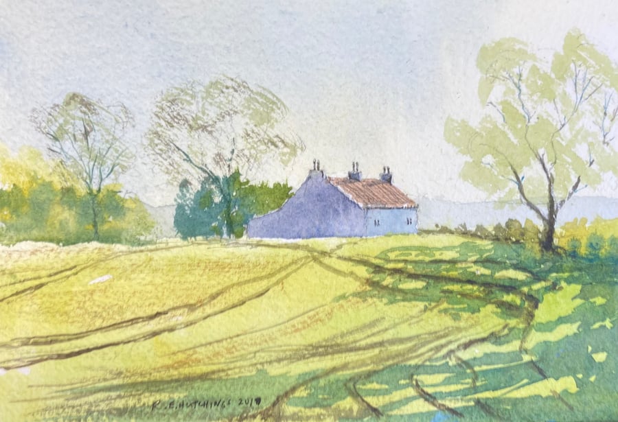 Easby farm study (Pure Original Watercolour FULLY MOUNTED 8” x 6”)