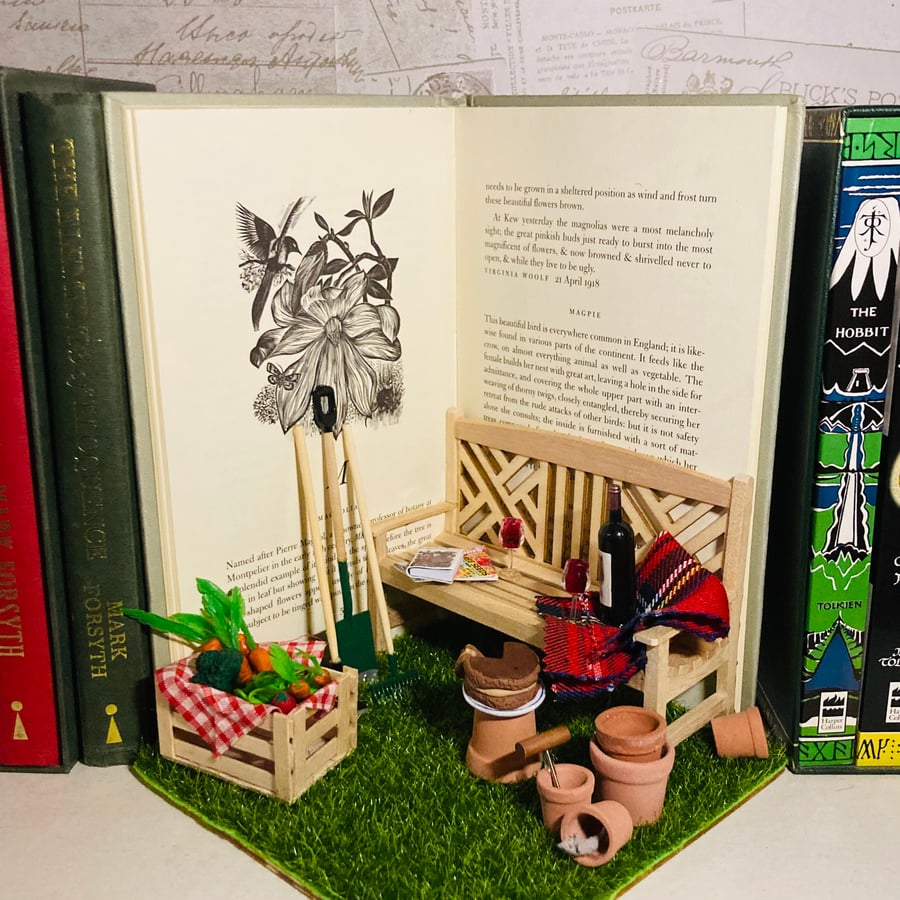 Gardener’s book nook miniature