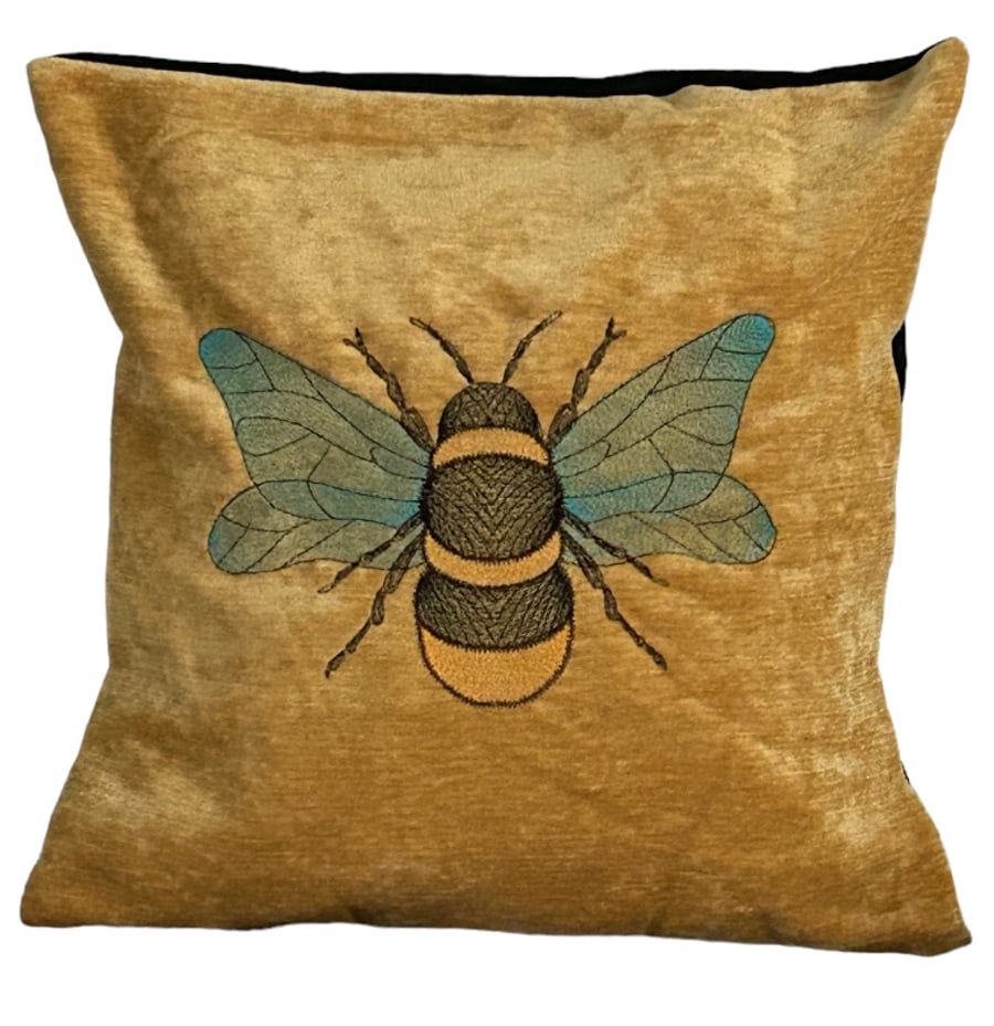  Ornate Bee Embroidered Cushion Cover 12”x12”