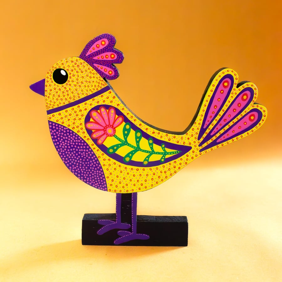 Folk Bird Sculpture - Handmade and Hand-painted