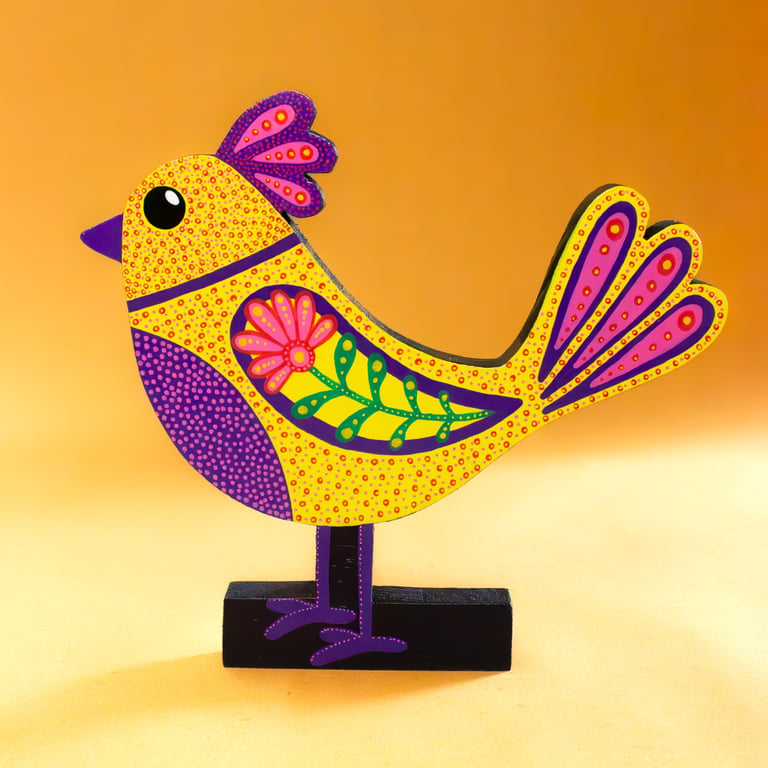 Folk Bird Sculpture - Handmade and Hand-painted