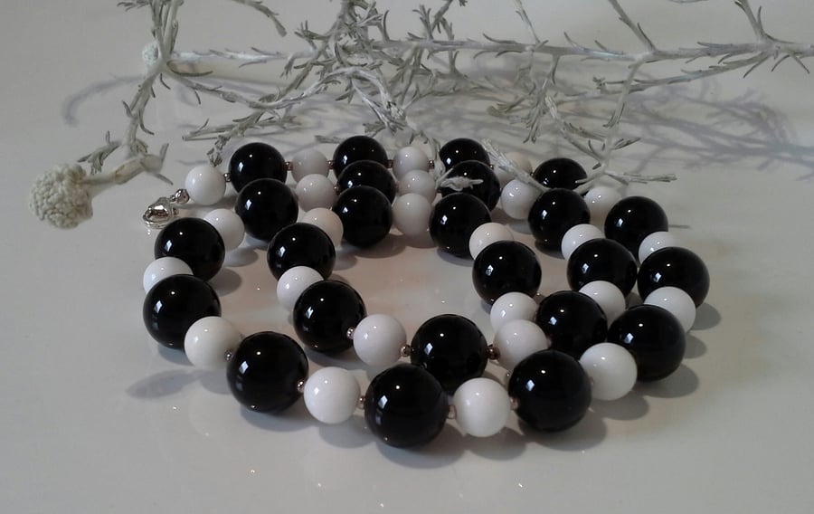 Monochrome Black & White Onyx Sterling Silver Necklace