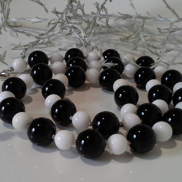 Monochrome Black & White Onyx Sterling Silver Necklace