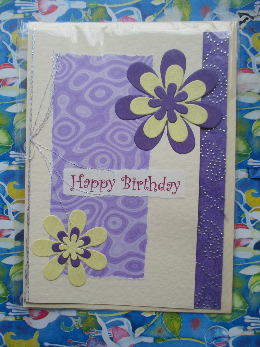 SALE! FLORAL BIRTHDAY CARD Purple & Lemon