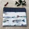 Perfectly imperfect - Watercolour fish zip pouch with striped lining