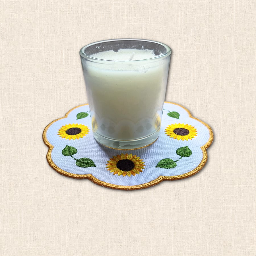 Sunflower Candle Mat - Embroidered Floral Home Decor