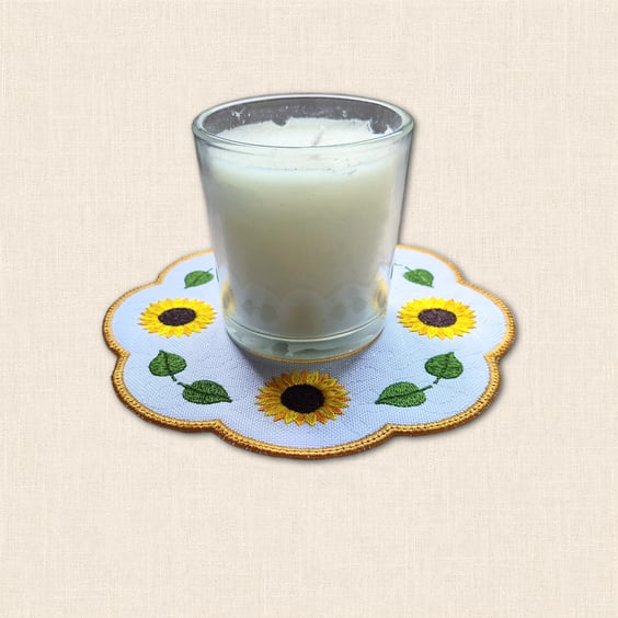 Sunflower Candle Mat - Embroidered Floral Home Decor