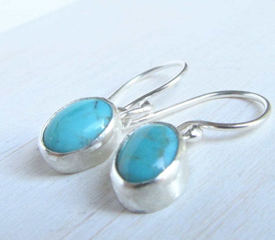 Turquoise Drop Earrings - recycled sterling silver