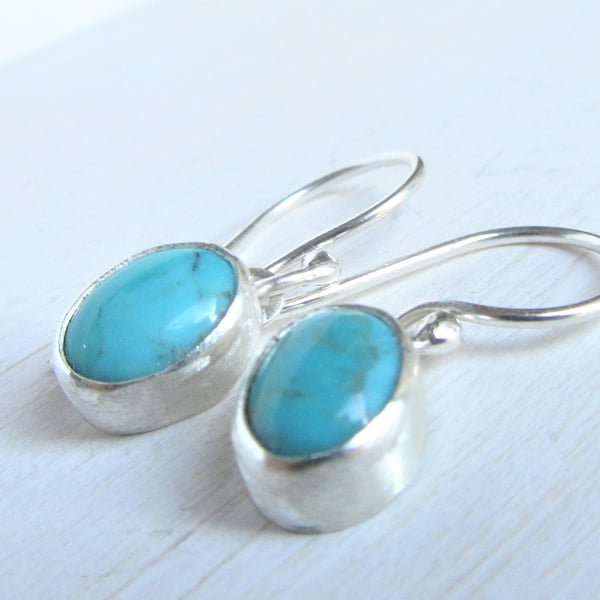 Turquoise Drop Earrings - recycled sterling silver