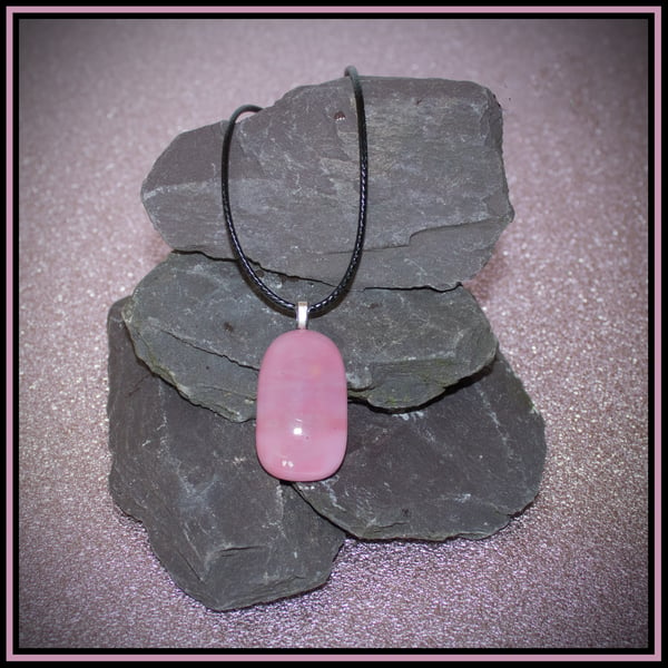 Pale Pink Fused Glass Pendant - 1087