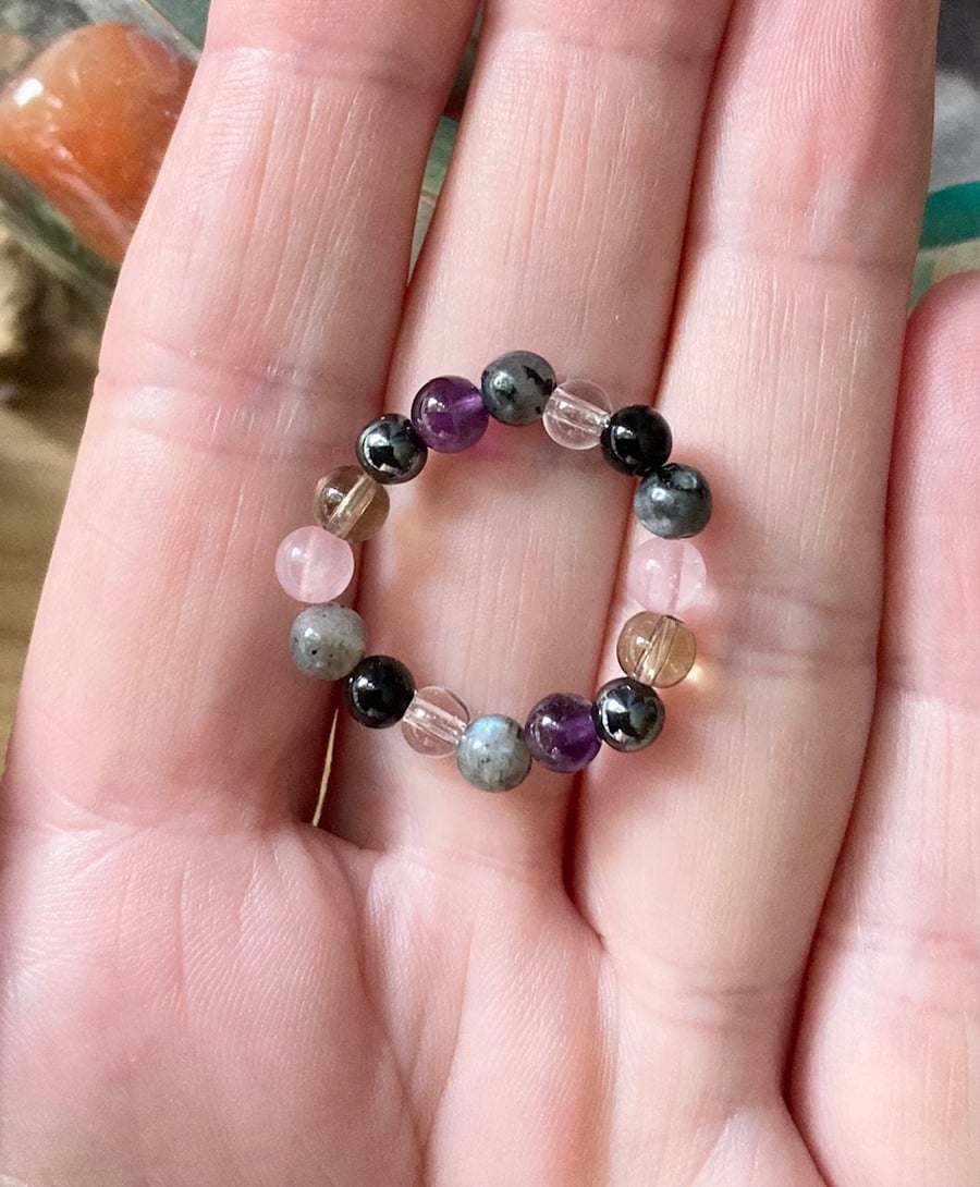 Tiny Bead Gemstone Ring for Empath Protection 