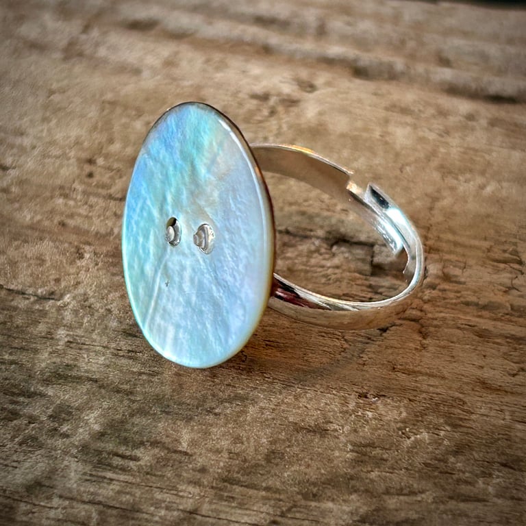 Silver Plated Mother of Pearl Button Ring