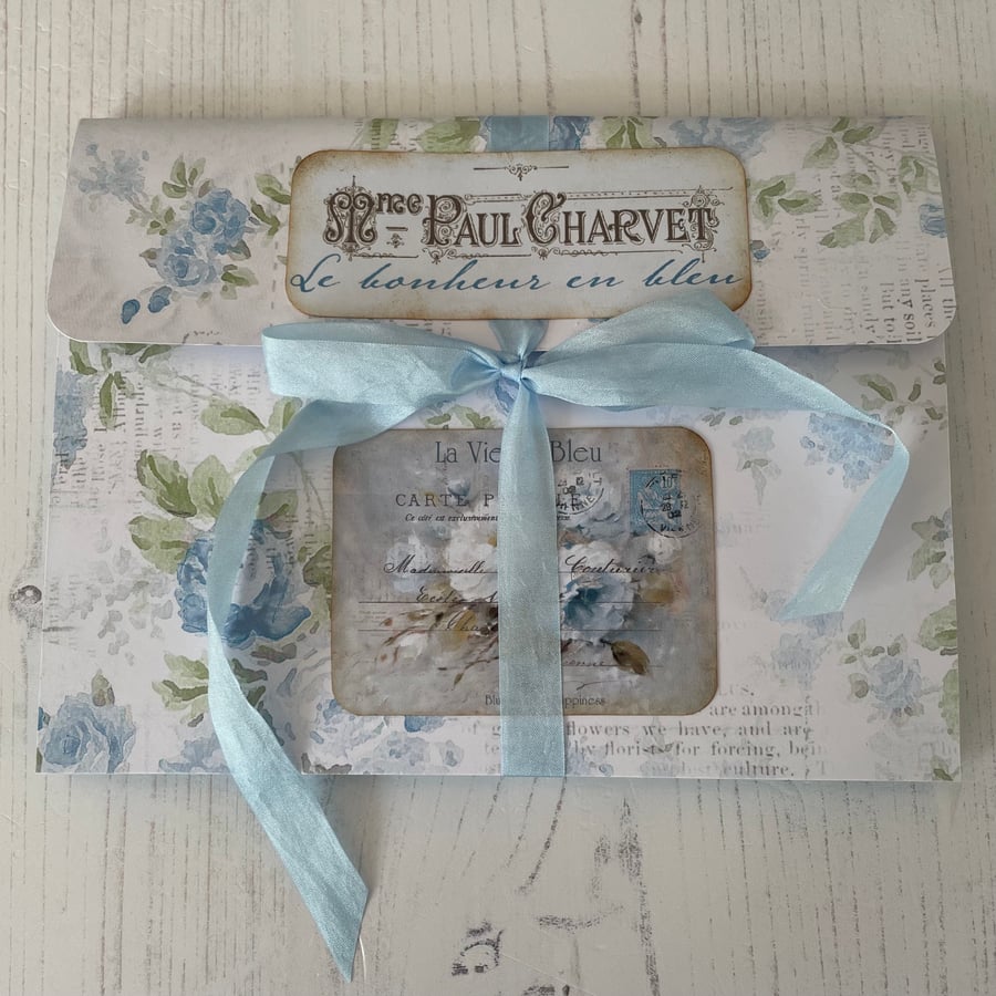 Envelope Folio - Dusty Blue Roses - by Carolee Crafts - PB13 - 0004