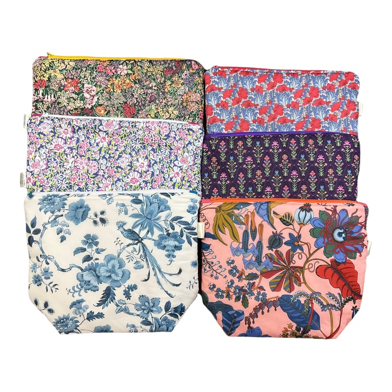 large toiletries bag in Liberty print, cosmetics pouch, floral washbag, waterpro