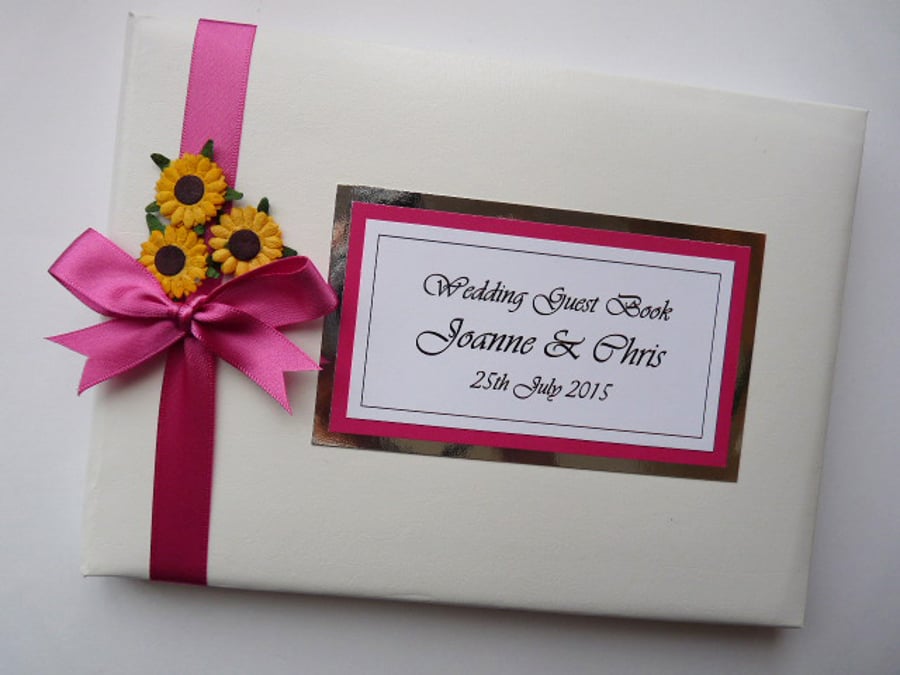 Wedding guest book with sunflowers, pink and white wedding guest book, gift
