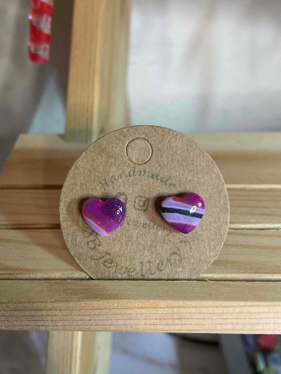 Handmade Polymer Clay Purple Patterned Stud Earrings 