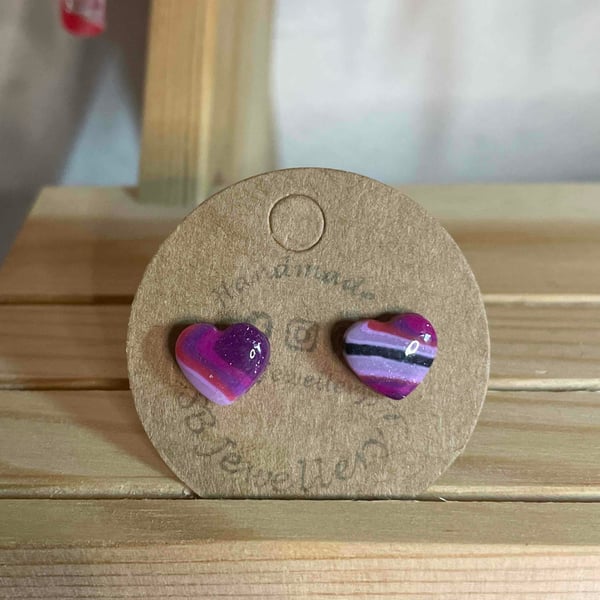 Handmade Polymer Clay Purple Patterned Stud Earrings 