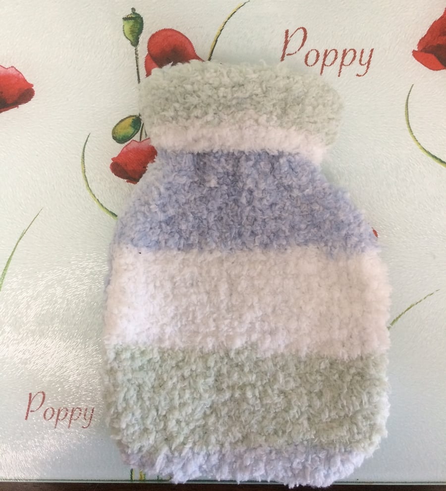 Winter Baby Blue Green Hand Knitted Hot Water Bottle Cover by Poppy Kay Designs