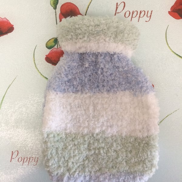 Winter Baby Blue Green Hand Knitted Hot Water Bottle Cover by Poppy Kay Designs