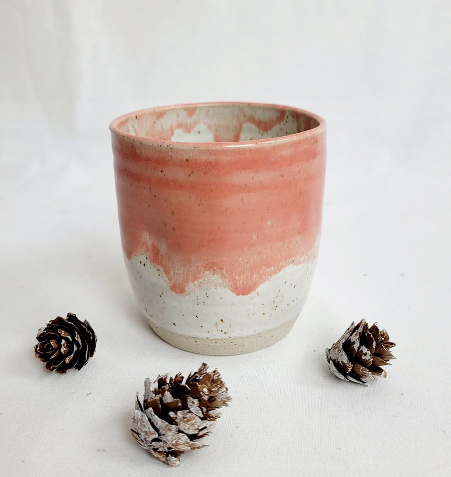 Handmade Salmon Pink Stoneware Tumbler with indentations