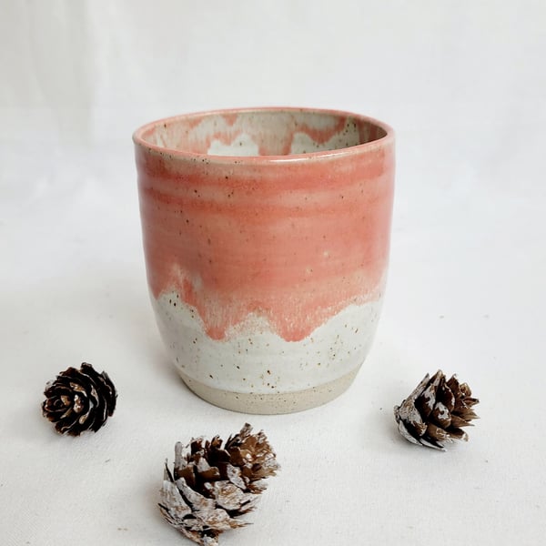 Handmade Salmon Pink Stoneware Tumbler with indentations