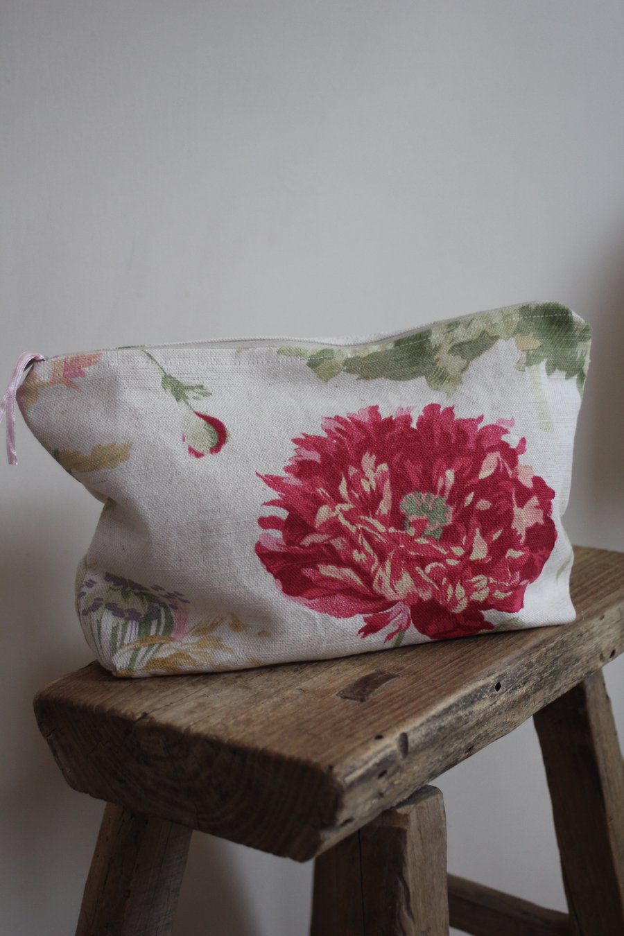 Pink and green floral zip up pouch made from Laura Ashley fabric - postage inc