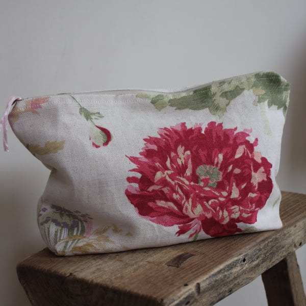 Pink and green floral zip up pouch made from Laura Ashley fabric - postage inc