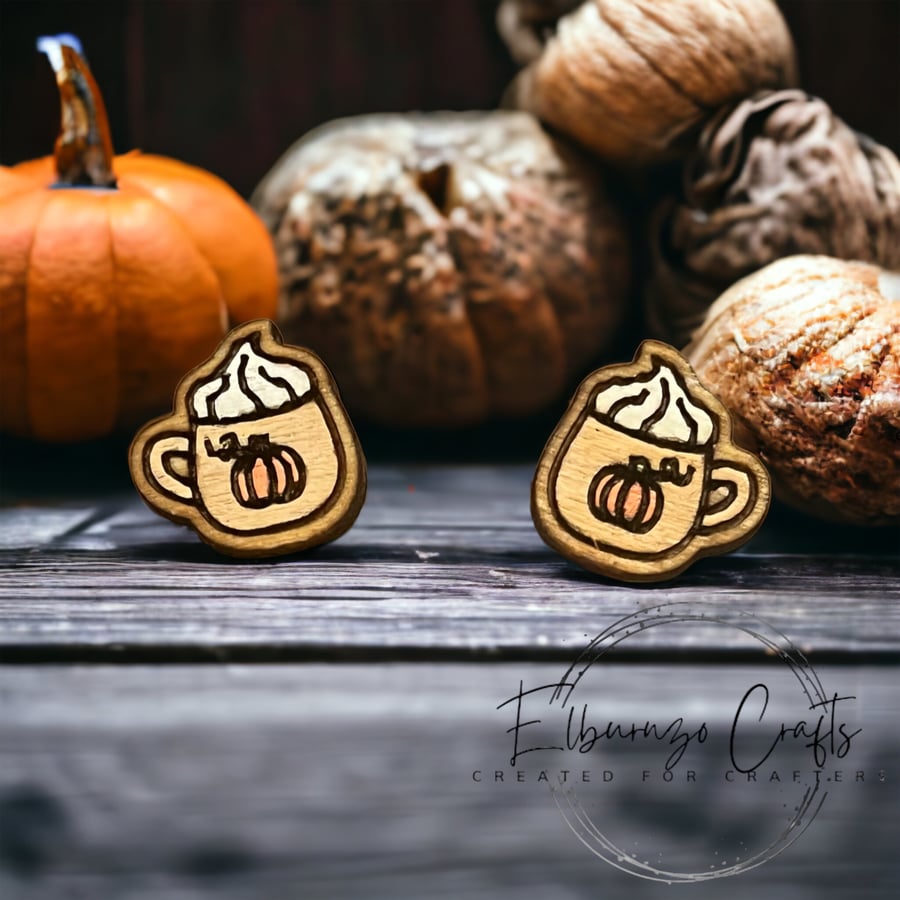 Cute pumpkin spice mug stud earrings- handmade in Scotland