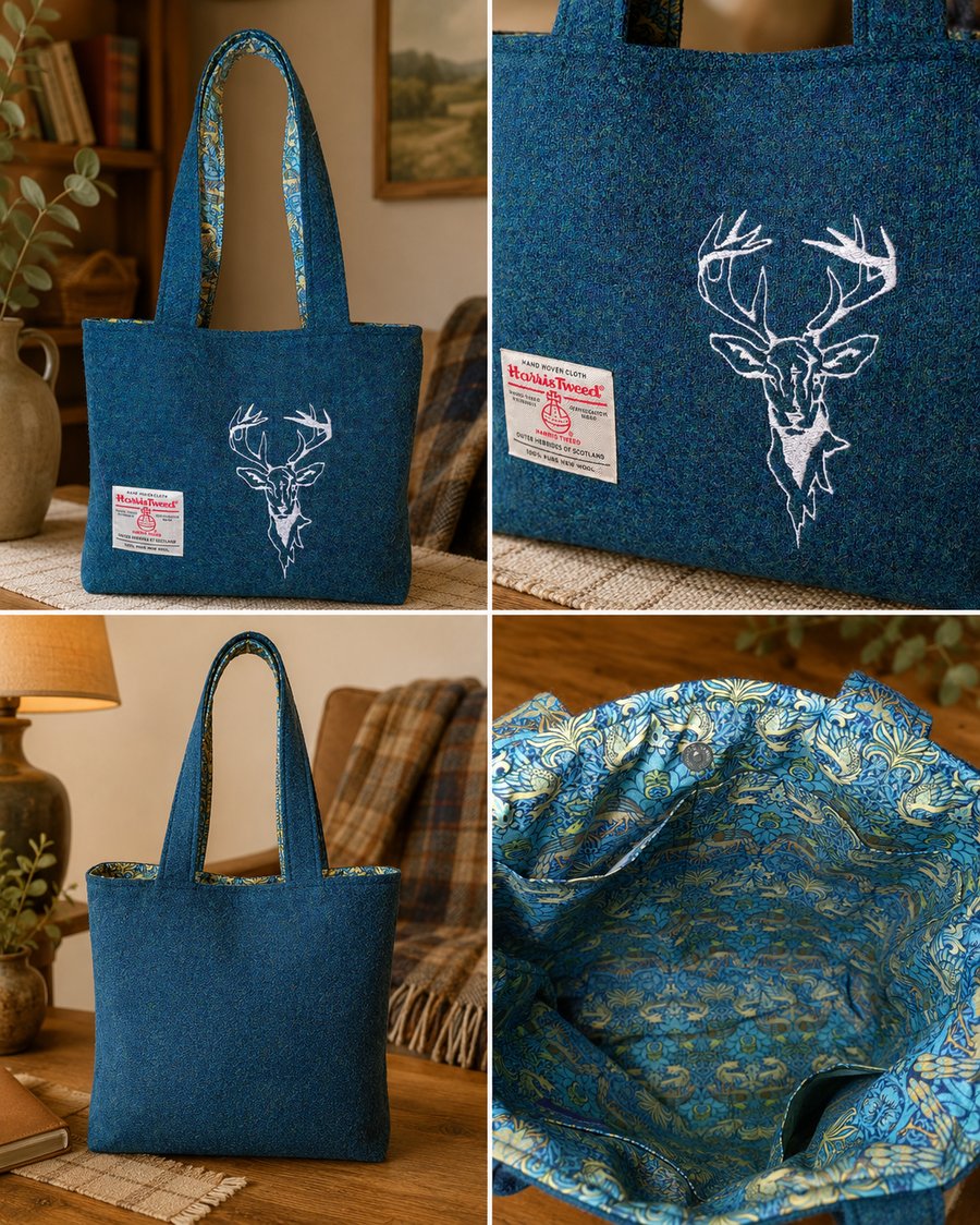 Harris Tweed Medium Shopper bag with stag head 