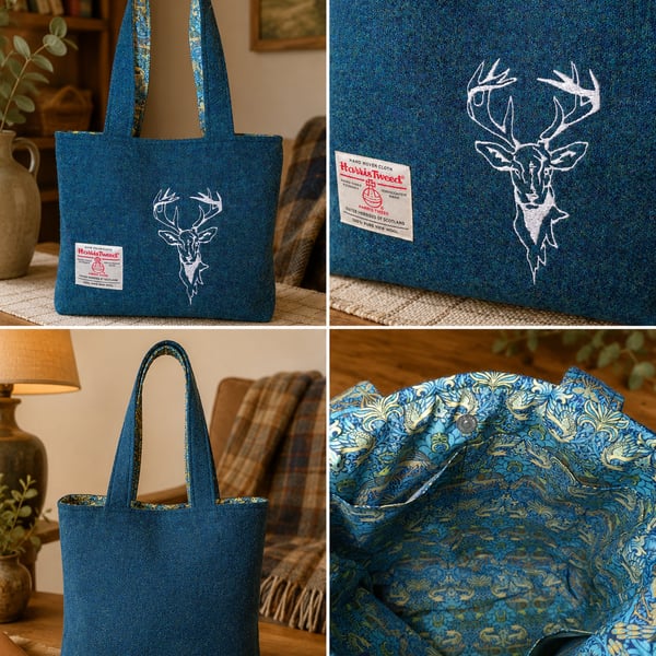 Harris Tweed Medium Shopper bag with stag head 